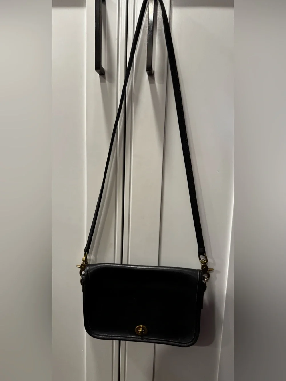 Coach Black Leather Crossbody with Gold-Tone Hardware